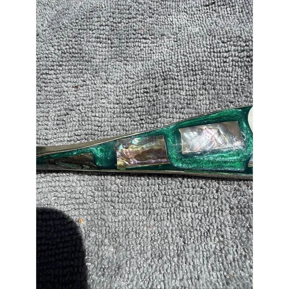 Vintage Alpaca Silver Abalone Mother of Pearl Fish Bottle Opener Barware